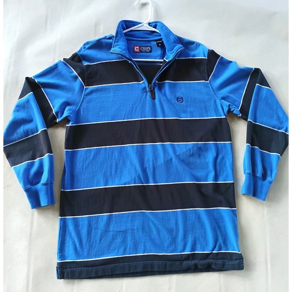 Chaps Other - Chaps Mens Blue Stripe Quarter Zip Long Sleeve Polo Shirt M Embroidered Logo